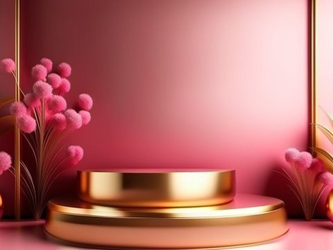 Modern Abstract Pink and Gold Display Podium