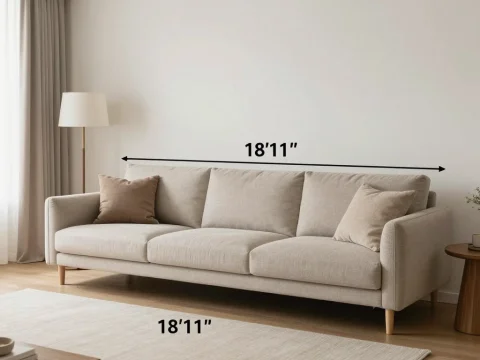 Modern Beige Sofa Measuring 18'11" in Minimalist Living Room