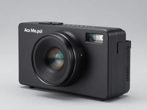 Modern Black Compact Camera with Large Lens