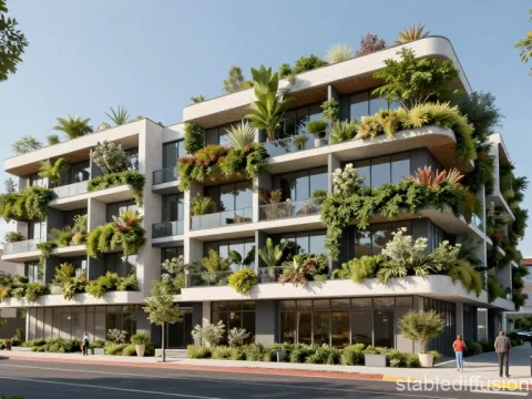Modern Building with Lush Vertical Gardens