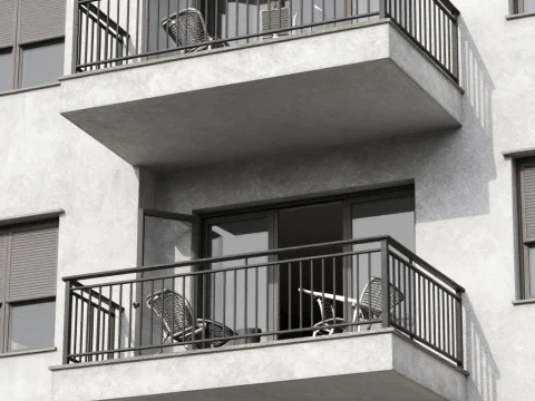 Modern Concrete Building with Two Balconies
