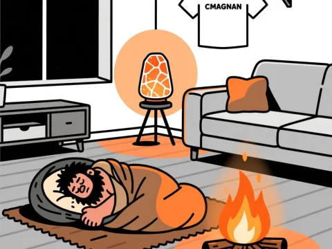Modern Cro-Magnon Sleeping by Indoor Campfire