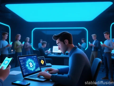 Modern Crypto Workspace with Focused Professionals