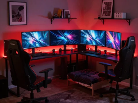 Modern Dual Gaming Setup with LED Lighting