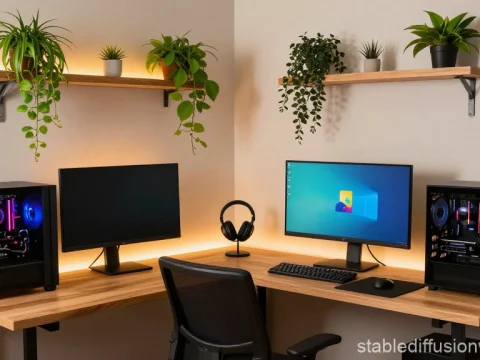 Modern Dual PC Gaming Setup in Minimalist Room