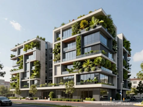 Modern Eco-Friendly Building with Vertical Gardens