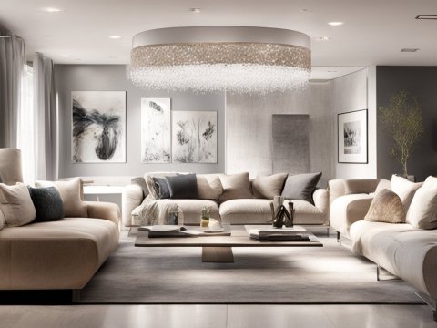 Modern Elegant Living Room with Neutral Tones and Artistic Decor