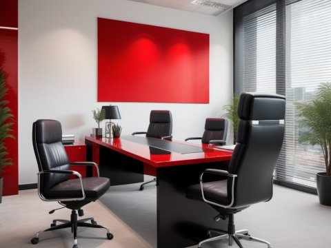 Modern Executive Office with Red and Black Accents