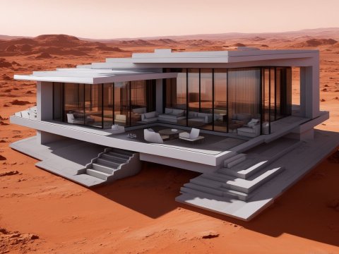 Modern Futuristic House on a Mars-like Desert Landscape