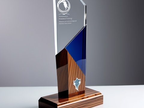 Modern Glass and Wood Award Trophy on White Surface