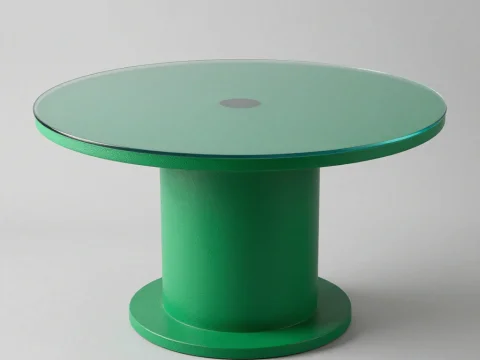 Modern Green Fiberglass Round Table with Glass Top