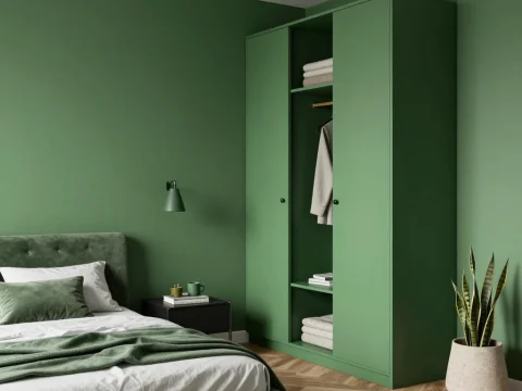 Modern Green Loft Bedroom with Minimalist Design