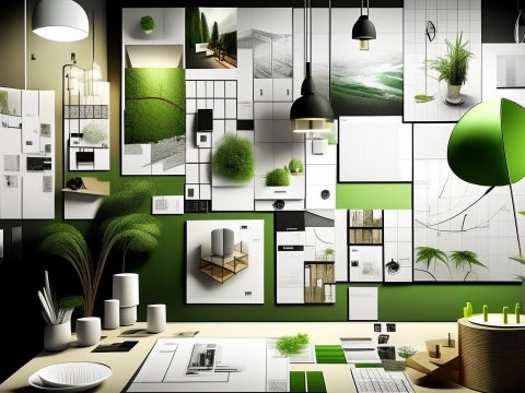 Modern Green-Themed Architectural Mood Board Workspace