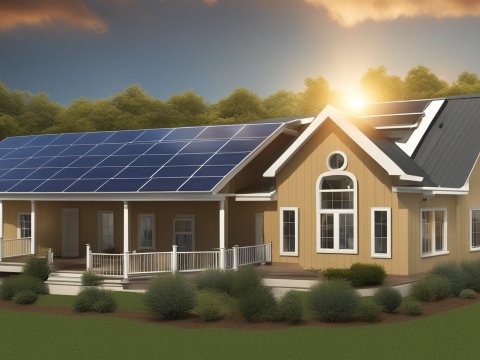 Modern House with Solar Panels at Sunset