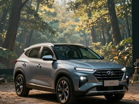 Modern Hyundai SUV Parked in Forest Setting