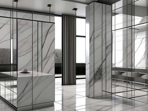 Modern Interior with Marble Dividers and Minimalist Design