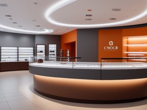 Modern Jewelry Store Interior with Curved Display Counters
