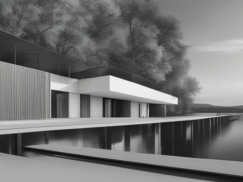 Modern Lakeside Architectural Design in Monochrome
