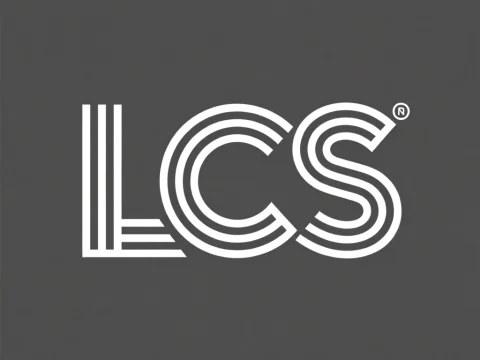 Modern LC S Logo Design with White Lines on Dark Background