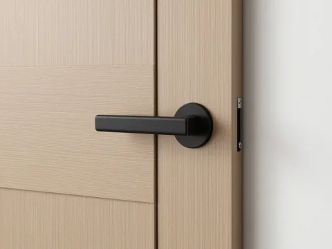 Modern Light Wood Laminate Interior Door with Black Handle