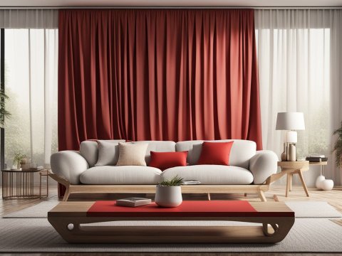 Modern Living Room with Red Accents and Natural Light