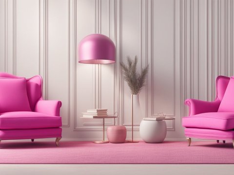 Modern Living Room with Vibrant Pink Armchairs