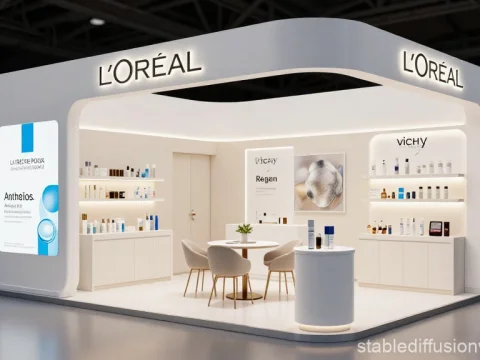 Modern L'Oréal Dermatology Expo Booth with Product Displays