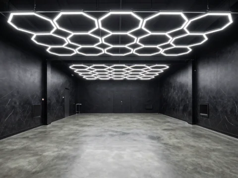 Modern Luxury Garage Interior with Hexagonal LED Ceiling Lights