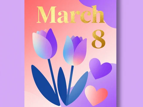 Modern March 8 Women's Day Card with Tulips and Hearts