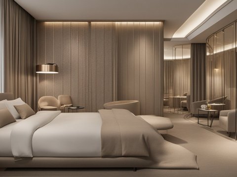 Modern Minimalist Beige Bedroom Interior
