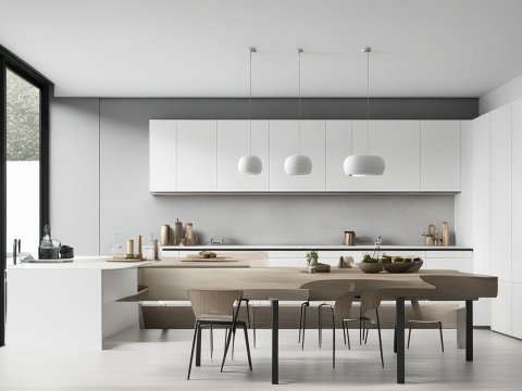 Modern Minimalist Large Kitchen with Natural Light