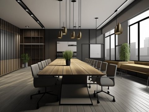 Modern Minimalist Meeting Room Interior with Natural Light