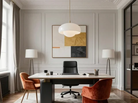 Modern Neoclassical Office with Elegant Furnishings