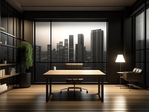 Modern Office Interior with Cityscape View