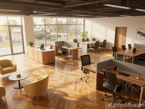 Modern Open-Plan Office Interior with Natural Light