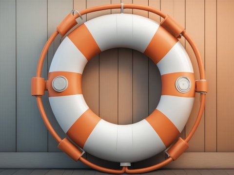 Modern Orange and White Lifebuoy on Wooden Wall
