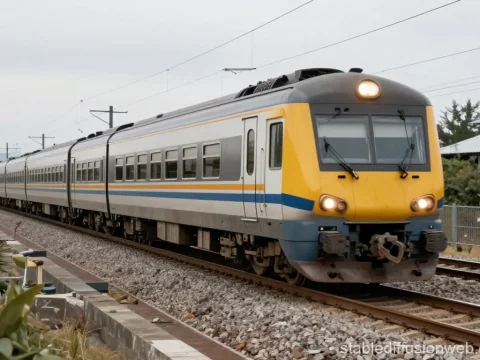 Modern Passenger Train on Railway Tracks