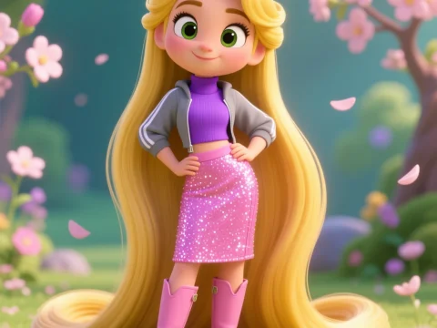 Modern Rapunzel in Spring Garden