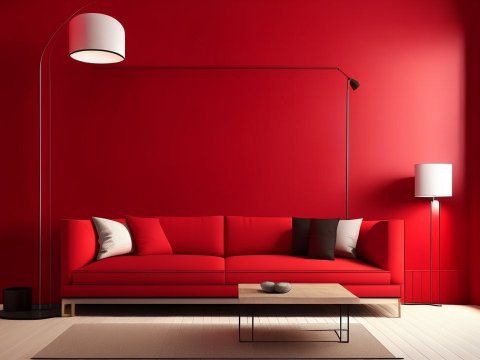 Modern Red Living Room with Minimalist Design