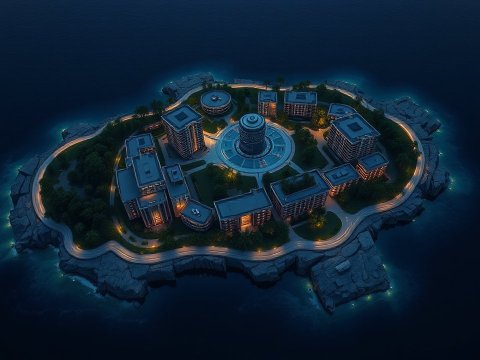 Modern Residential Island at Night