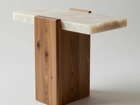 Modern Sculptural Side Table with Marble and Wood