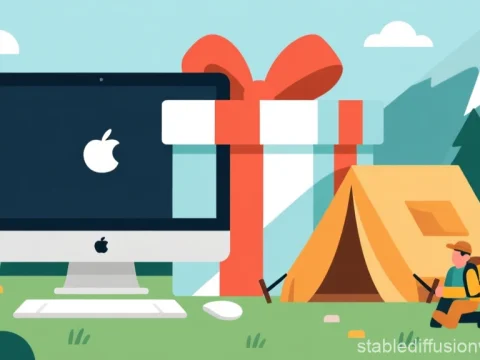 Modern Tech Gift Concept with Camping Scene Illustration
