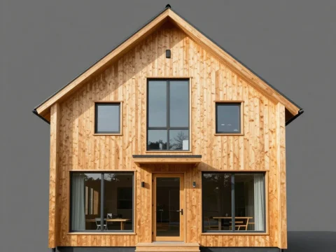 Modern Timber House with Gable Roof