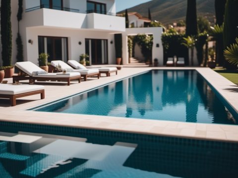Modern Villa with Elegant Poolside Loungers