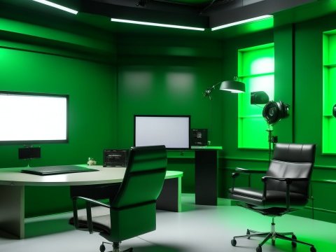 Modern Virtual Sports Studio with Green Walls and Tech Setup