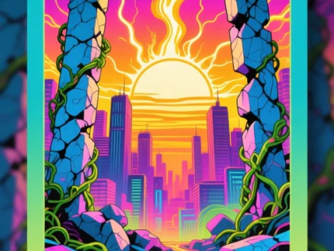 Molten Gold Sunrise Over Futuristic Cityscape