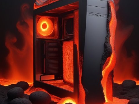 Molten Lava Computer Tower in Volcanic Environment