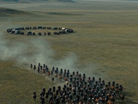 Mongol Horde Charging Across the Steppe