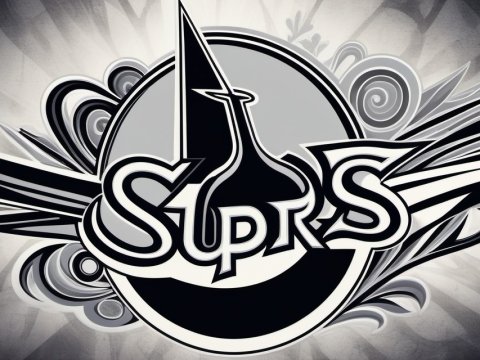 Monochrome Abstract Graphic with Stylized Text and Dynamic Lines