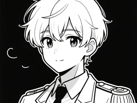 Monochrome Anime Boy in Military Uniform
